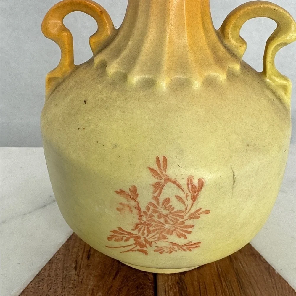Antique Bud Vase Hand Painted Floral Design in Soft Yellow